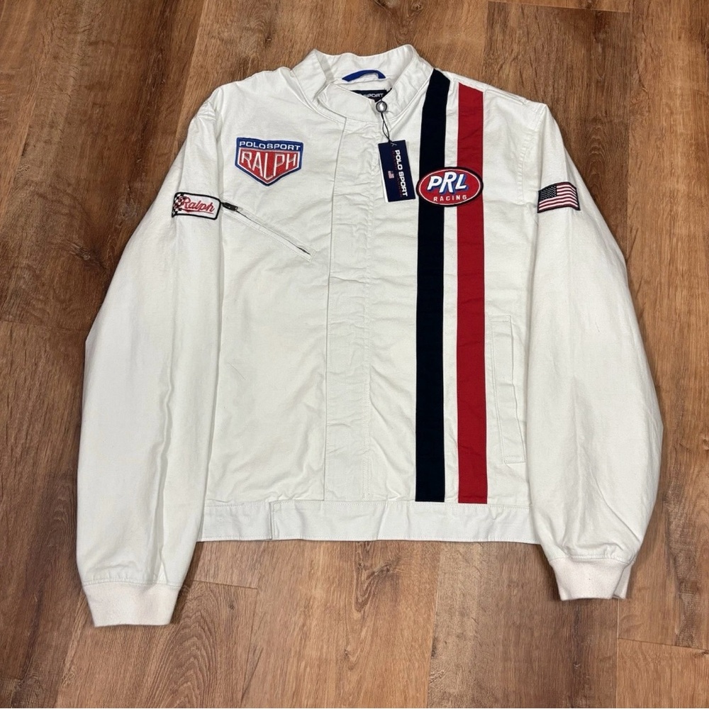 Ralph Lauren Polo Sport Racing Jacket White Bomber with Red and Blue Accents